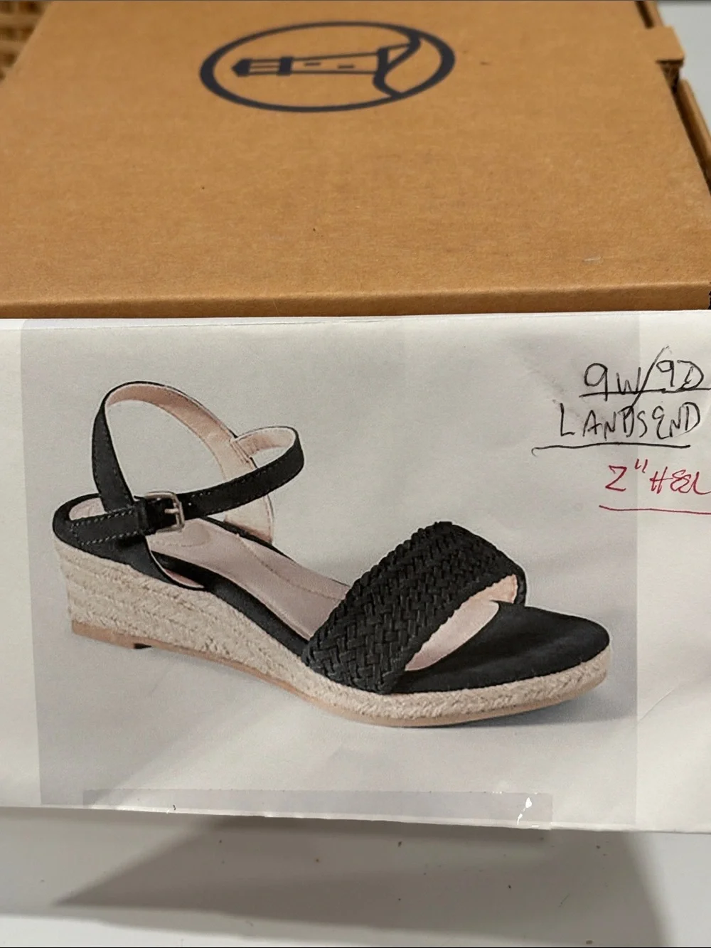 Lands' End Pippa Braided Suede Espadrille Wedge Sandals in Black